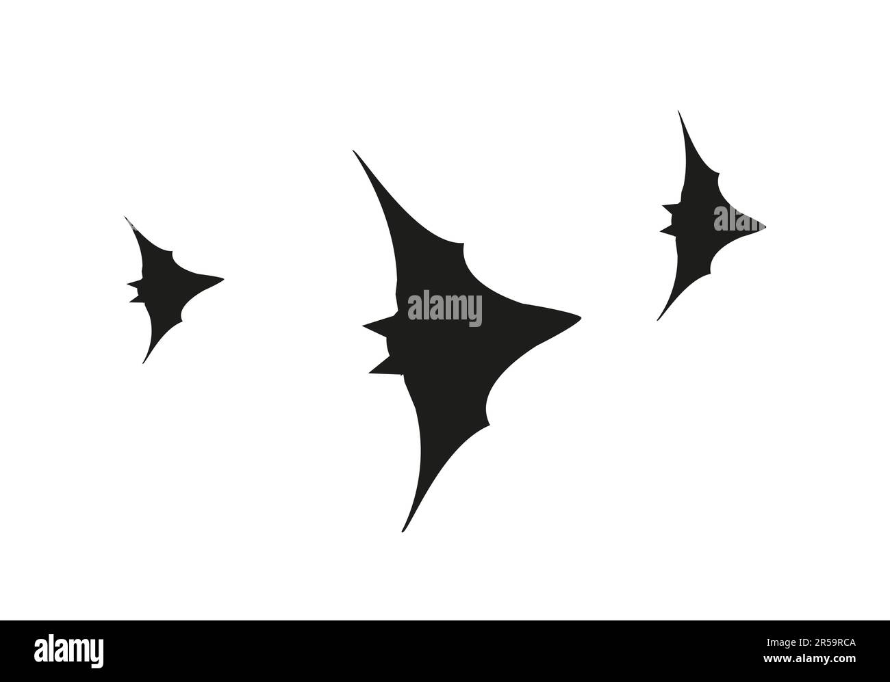 Drei fliegende Fledermäuse. Bat-Bild des Symbols für isolierte Kontur. Schwarze Vektordarstellung auf weißem Hintergrund. Halloween-Konturobjekt. Stock Vektor