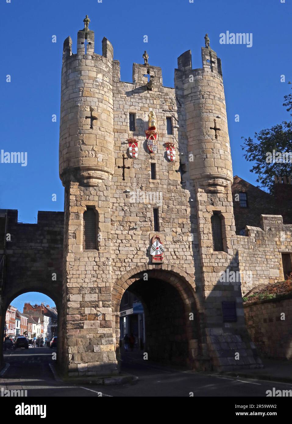 The Micklegate Bar York - altes mittelalterliches historisches Tor, North Yorkshire, England, Großbritannien, YO1 6JX Stockfoto