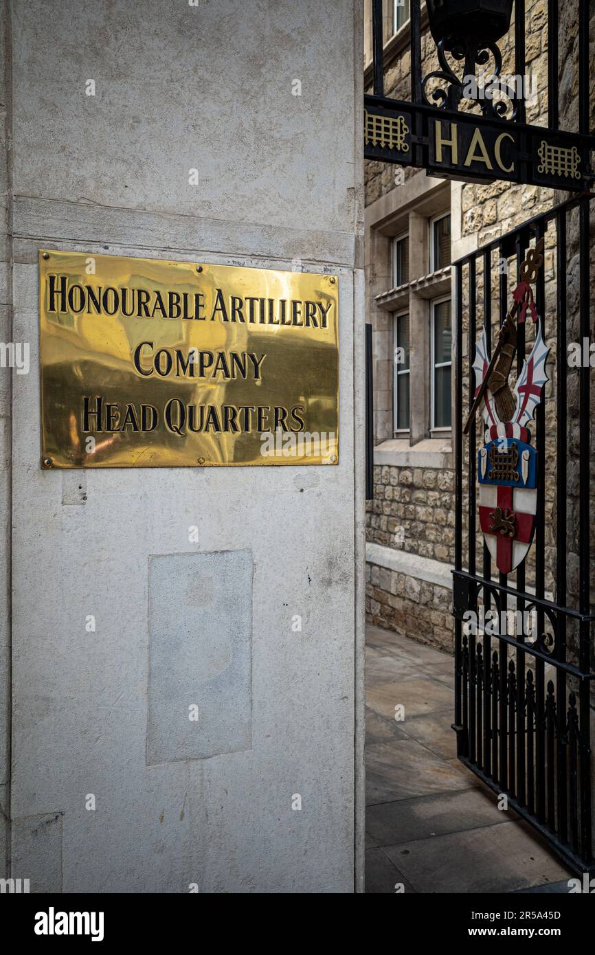 Das Hauptquartier der ehrenwerten Artillerie... Finsbury Barracks London. Die Honourable Artillery Company (HAC) ist das älteste Regiment der britischen Armee. Stockfoto
