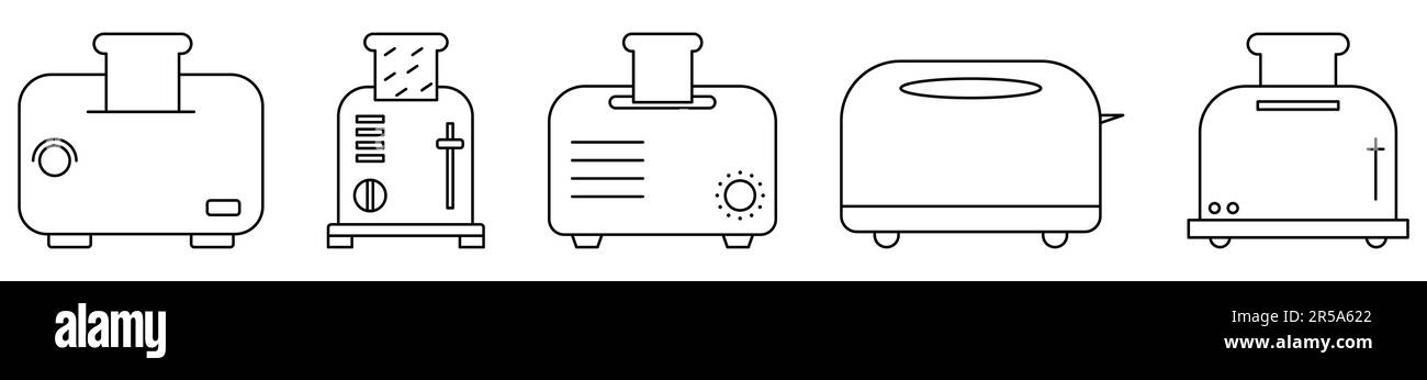 Toaster-Symbole eingestellt. Symbole für Küchengeräte. Vektordarstellung isoliert auf weißem Hintergrund Stock Vektor