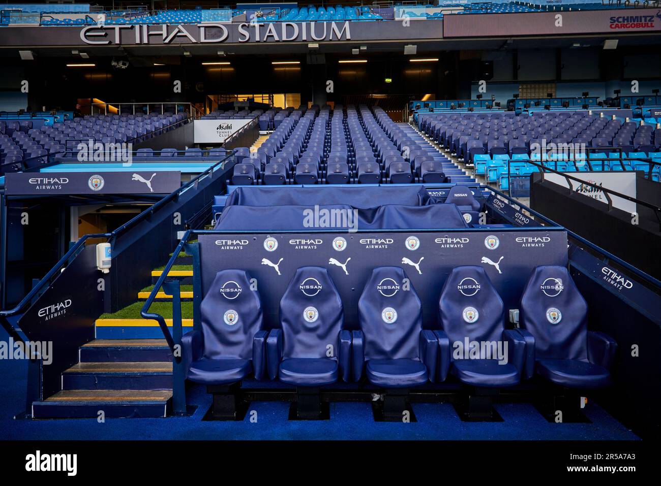 Die Spieler Tunneln im Etihad Stadium, Heimstadion des Manchester City FC Football Clubs Stockfoto