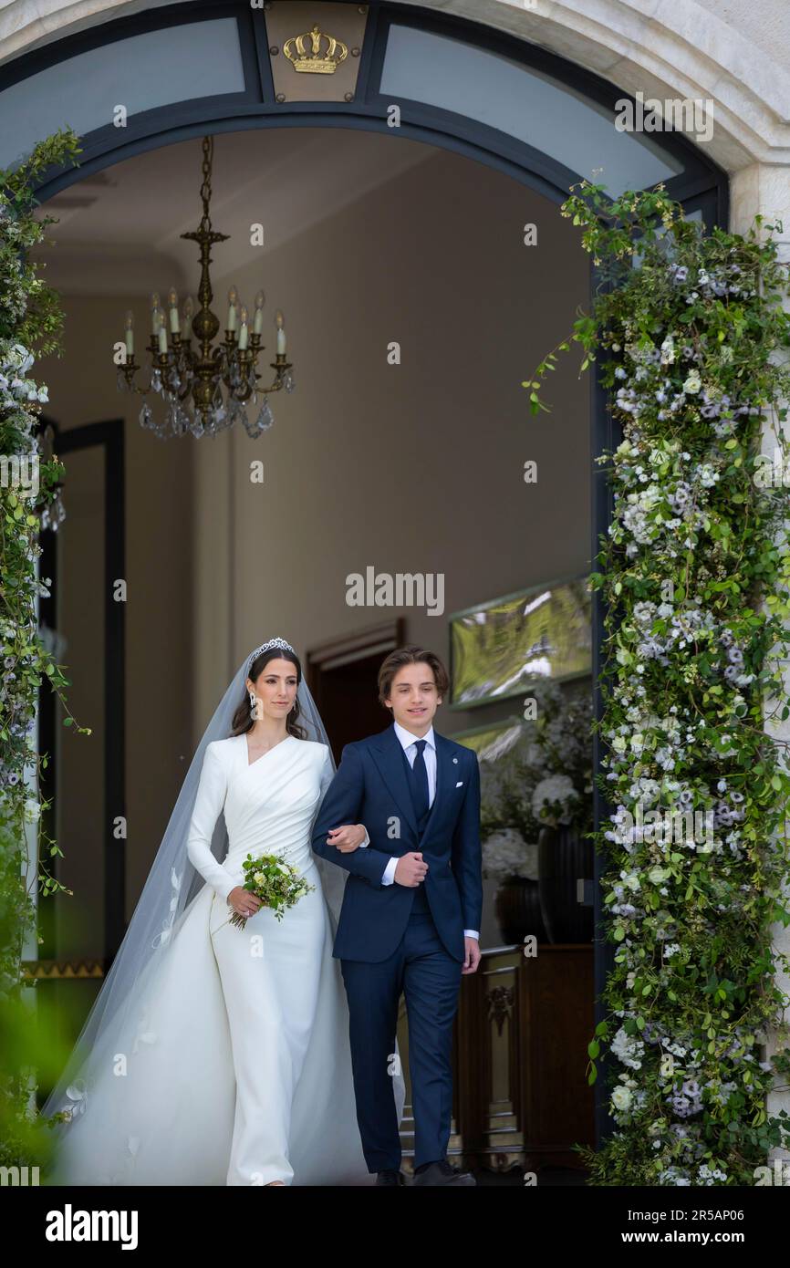 Amman, Jordanien. 01. Juni 2023. Miss Rajwa Alseif und Prince Hashem bin Abdullah II in Amman, am 01. Juni 2023, Kredit: Royal Hashemite Court/Albert Nieboer/Netherlands OUT/Point De Vue OUT/dpa/Alamy Live News Stockfoto