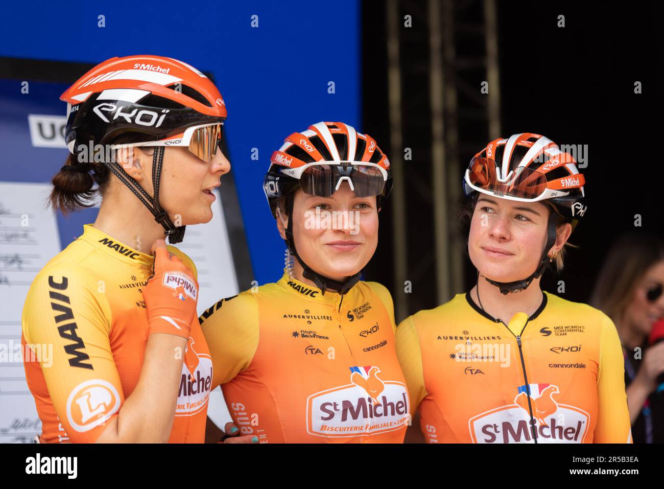 St Michel Mavic Auber93-Fahrer beim Classique UCI Women's WorldTour Road Racing, Etappe 3 der Ford RideLondon Radtour 2023 in London, Großbritannien Stockfoto