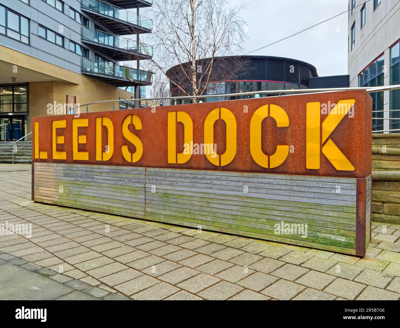 UK, West Yorkshire, Leeds, Leeds Dock Schild Stockfoto