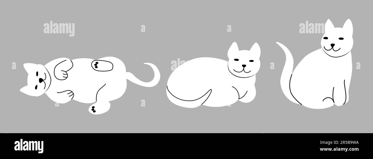 Weiße Katzen in verschiedenen Posen. Katzen schlafen und sitzen. Vektordarstellung Stock Vektor