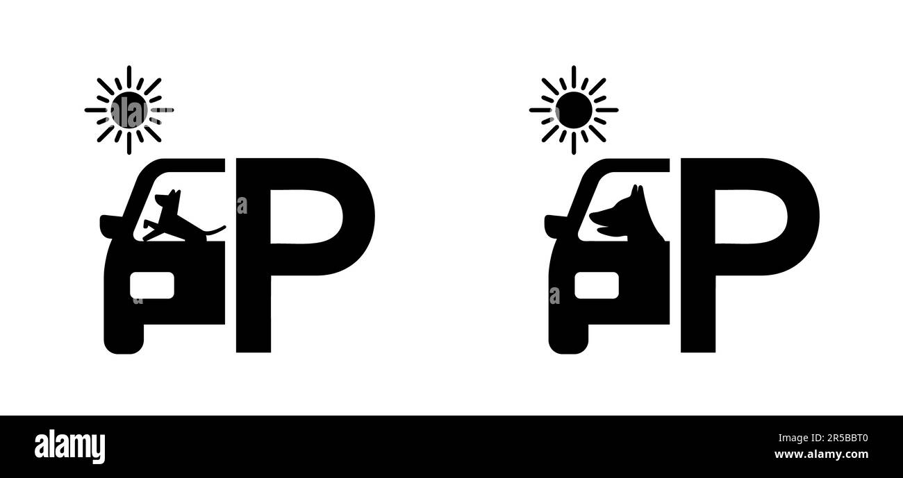 Achtung kein Hund in einem heißen Auto oder in der Sonne parken Wetterschilder Stopp Stopp erlaubt Piktogramm Symbol Vektorhunde oder Haustiere Symbol Vorsicht Tier oder Animation Stockfoto