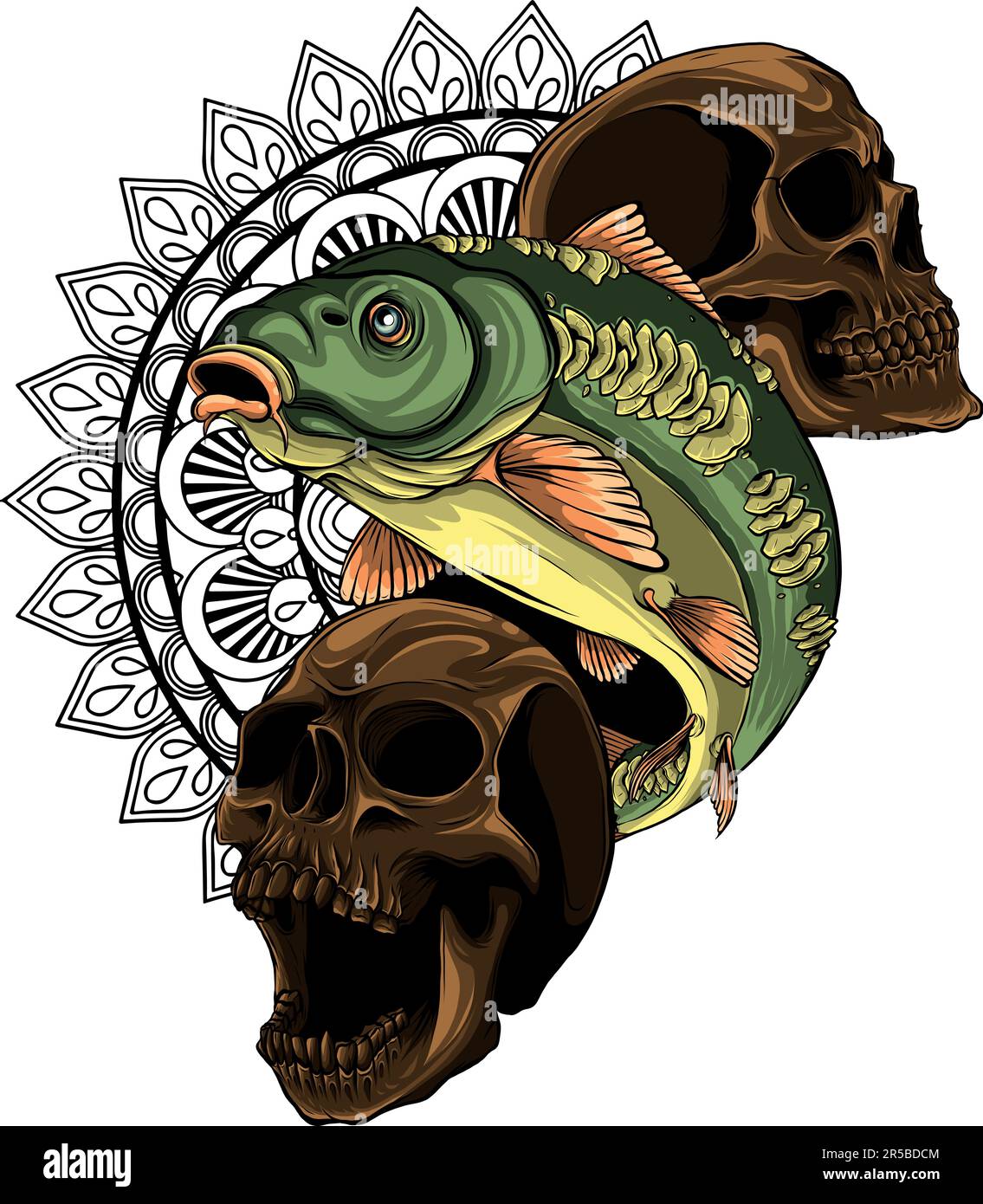 vektordarstellung von Karpfenfischen mit Schädeln Stock Vektor