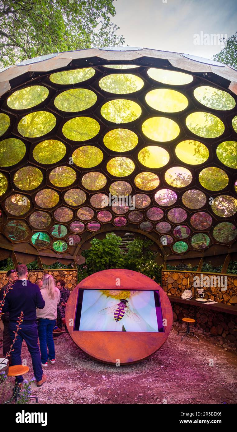 Der Garten der Royal Entomological Society, entworfen von Tom Massey auf der Chelsea Flower Show in London, Großbritannien. Stockfoto