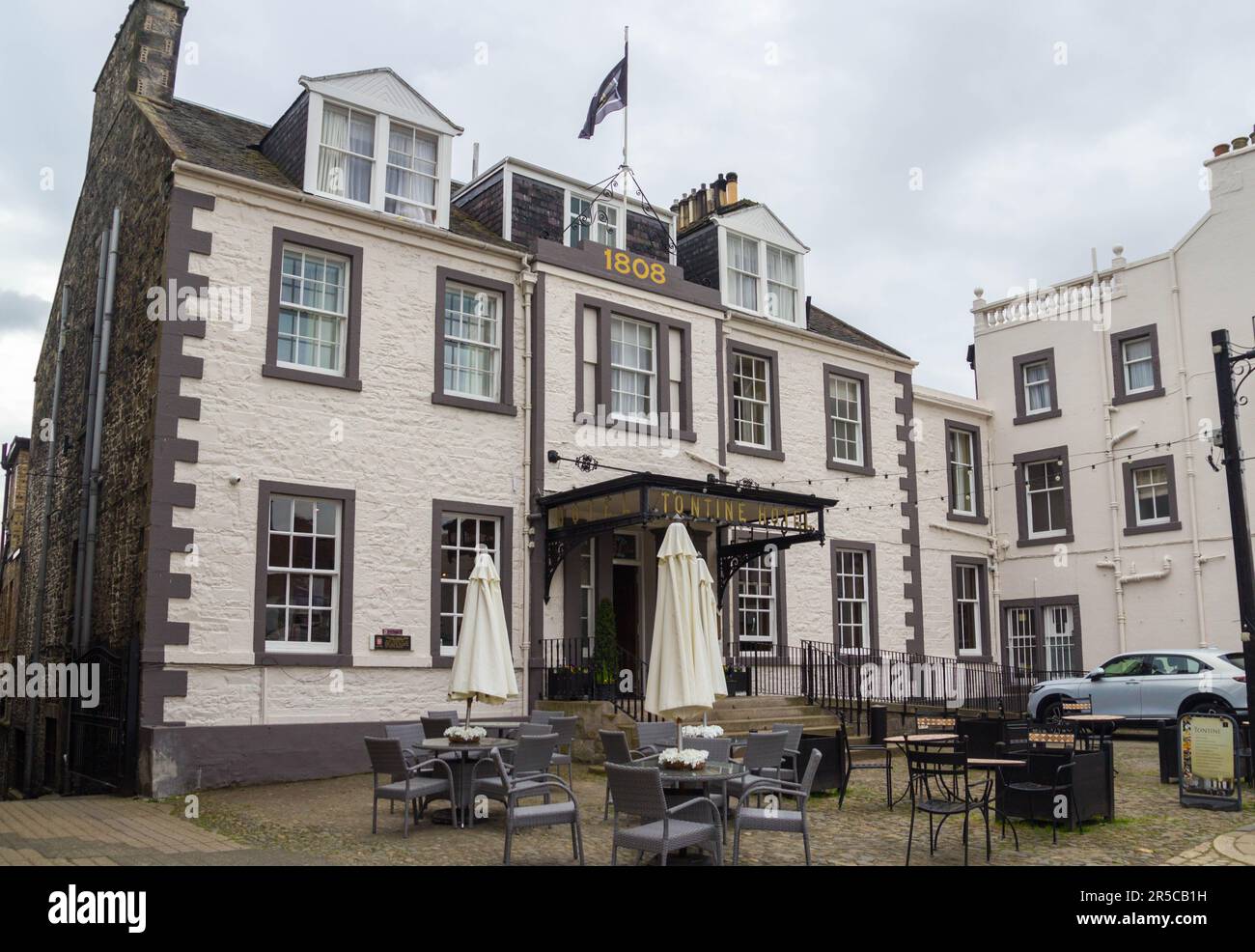 Das Tontine Hotel, ein berühmtes Hotel in der Peebles High Street. Schottland Stockfoto