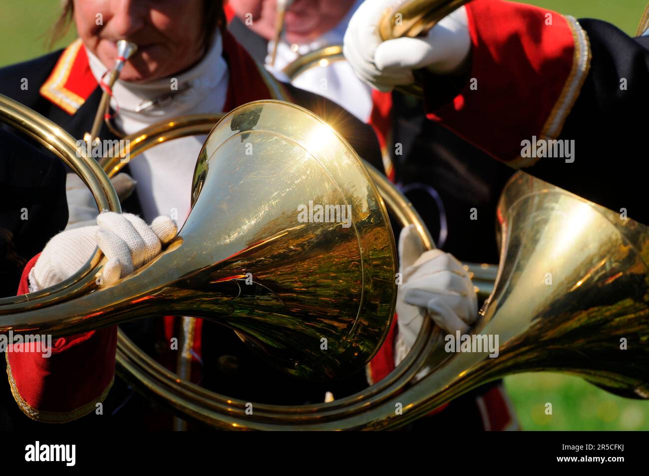 Jagdhorn, Jagdhorngebläse, Windinstrument Stockfoto