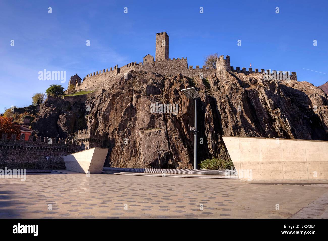 Castelgrande, Blick auf Piazza del Sole, Bellinzona, Tessin, Tessin, Castel Grande, Die Schweiz Stockfoto