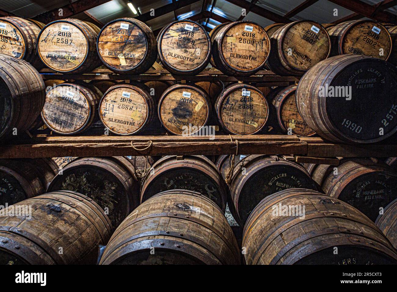 Cask Warehouse, Glengoyne Distillery - Dumgoyne, Stirlingshire, Schottland, Großbritannien Stockfoto