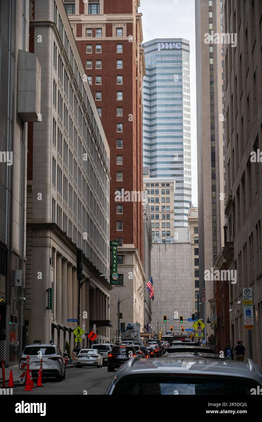 Die abwechslungsreiche Architektur der Hochhäuser in Pittsburgh, Pennsylvania Stockfoto