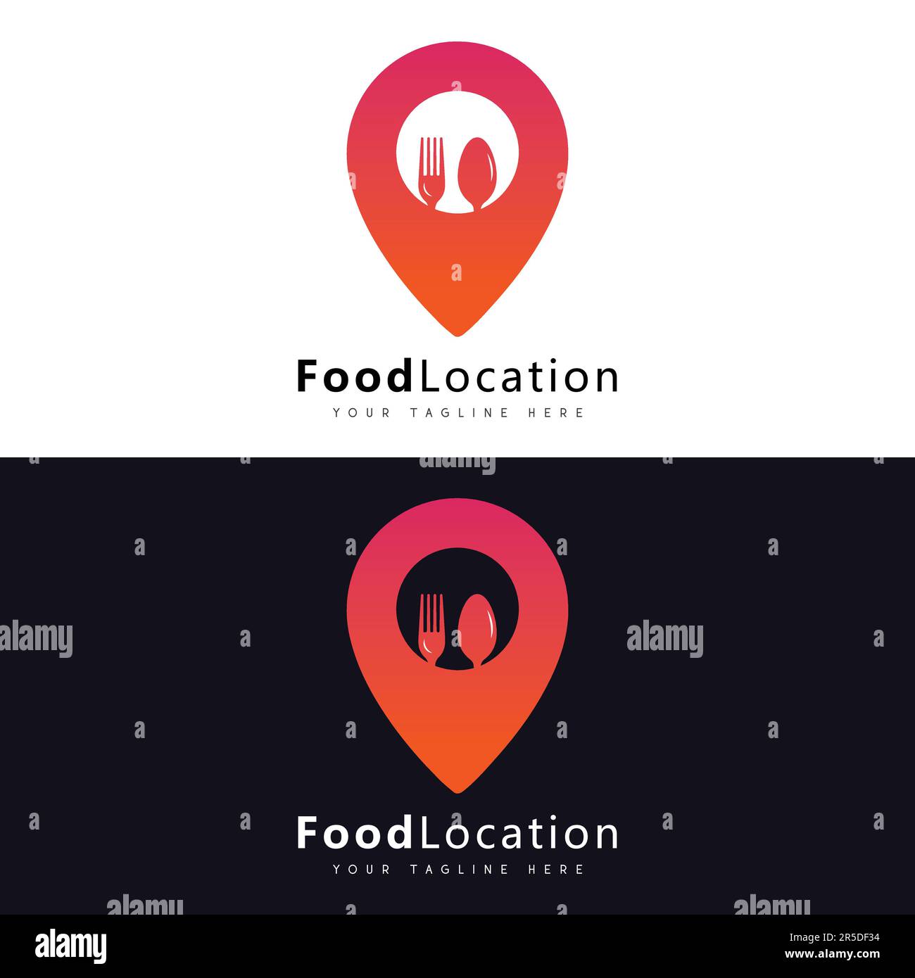 Food Location Logo Design Lieferung App Infografik Gabel und Spoon Logo Stock Vektor