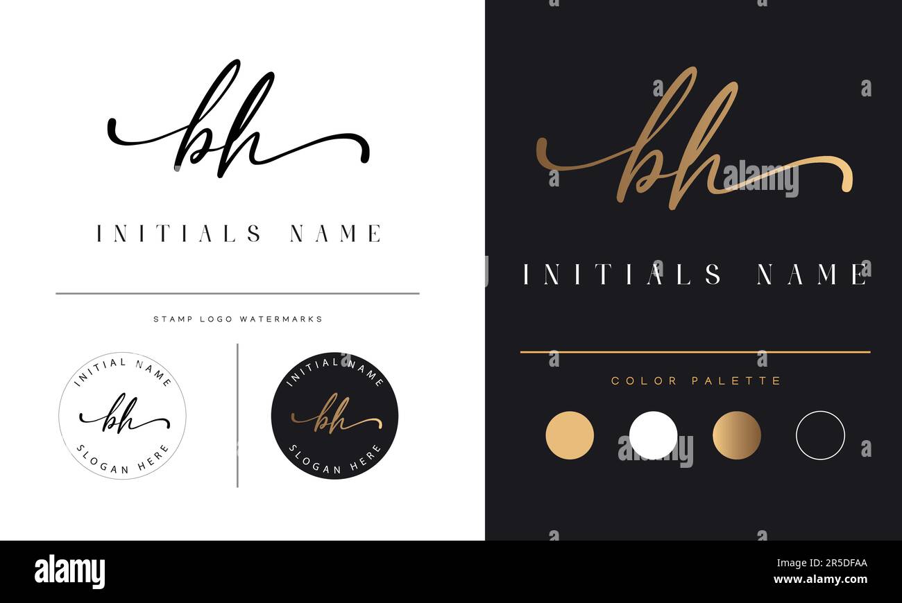 Luxus BH oder HN Initial Monogramm Text Buchstabe Logo Design BH Signatur Stock Vektor