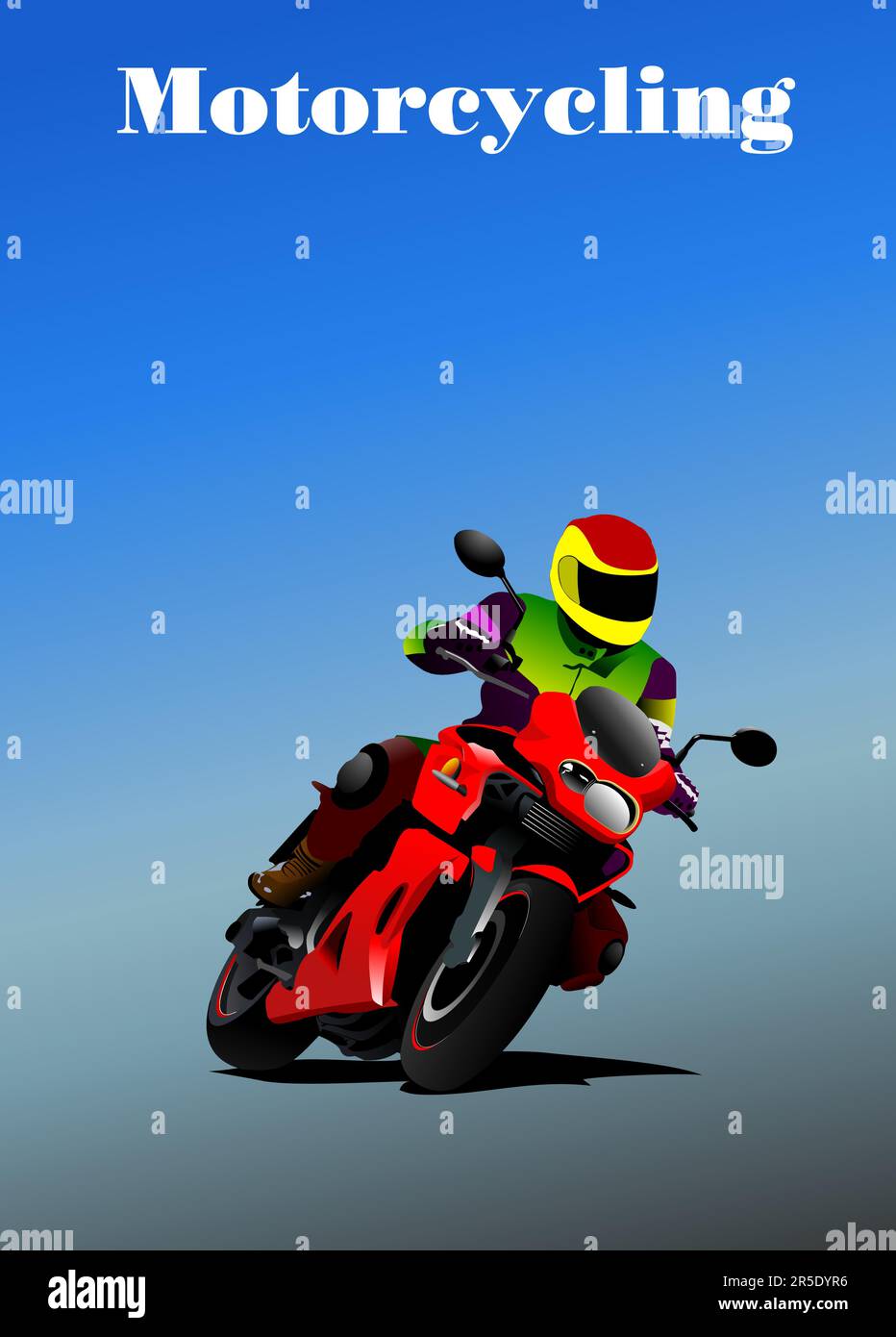 Himmelshintergrund mit Motorradbild. Vektor 3D-Abbildung Stock Vektor