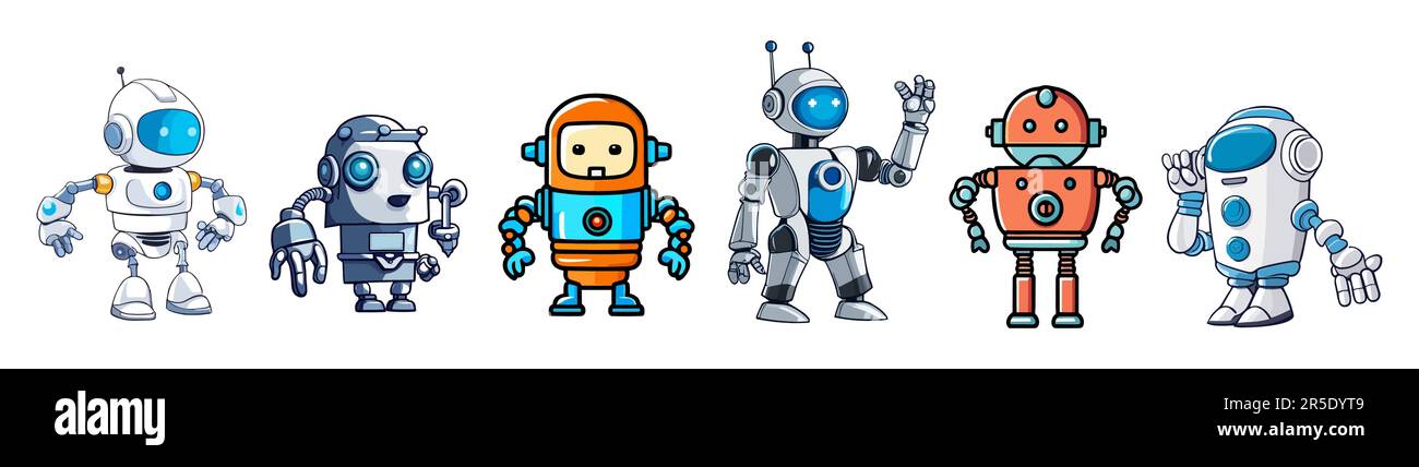 Satz süßer Roboter, Chatbot-Charaktere-Vektor. Stock Vektor