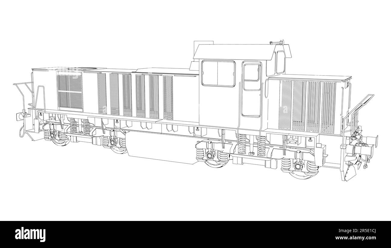 Lokomotive wire-frame. Vector Illustration. Tracing Abbildung: 3d Stock Vektor