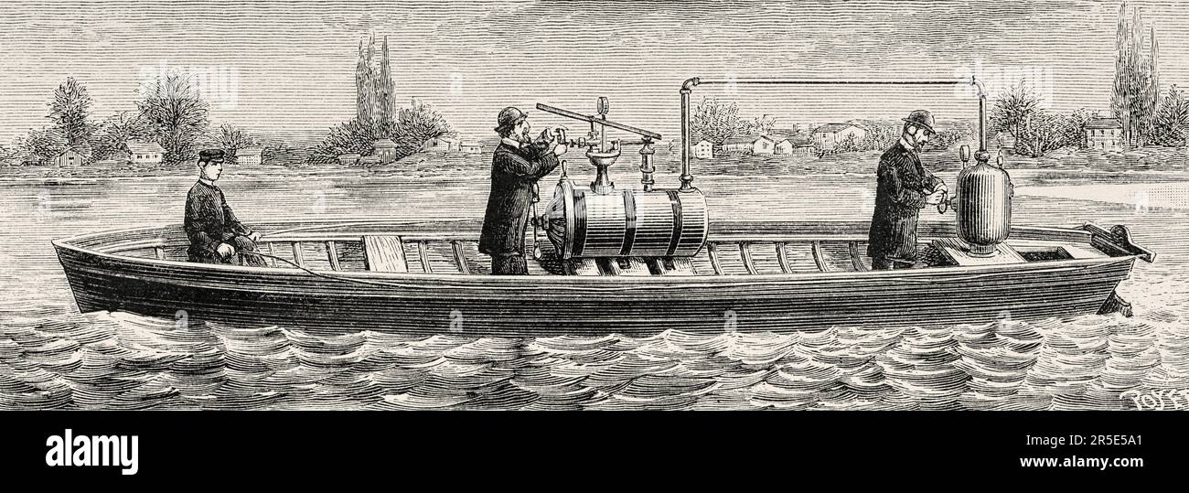 Strahlruder von Buisson und Ciurcu, zweite Anordnung des Strahlruders. Alte Gravur aus dem 19. Jahrhundert aus La Nature 1887 Stockfoto