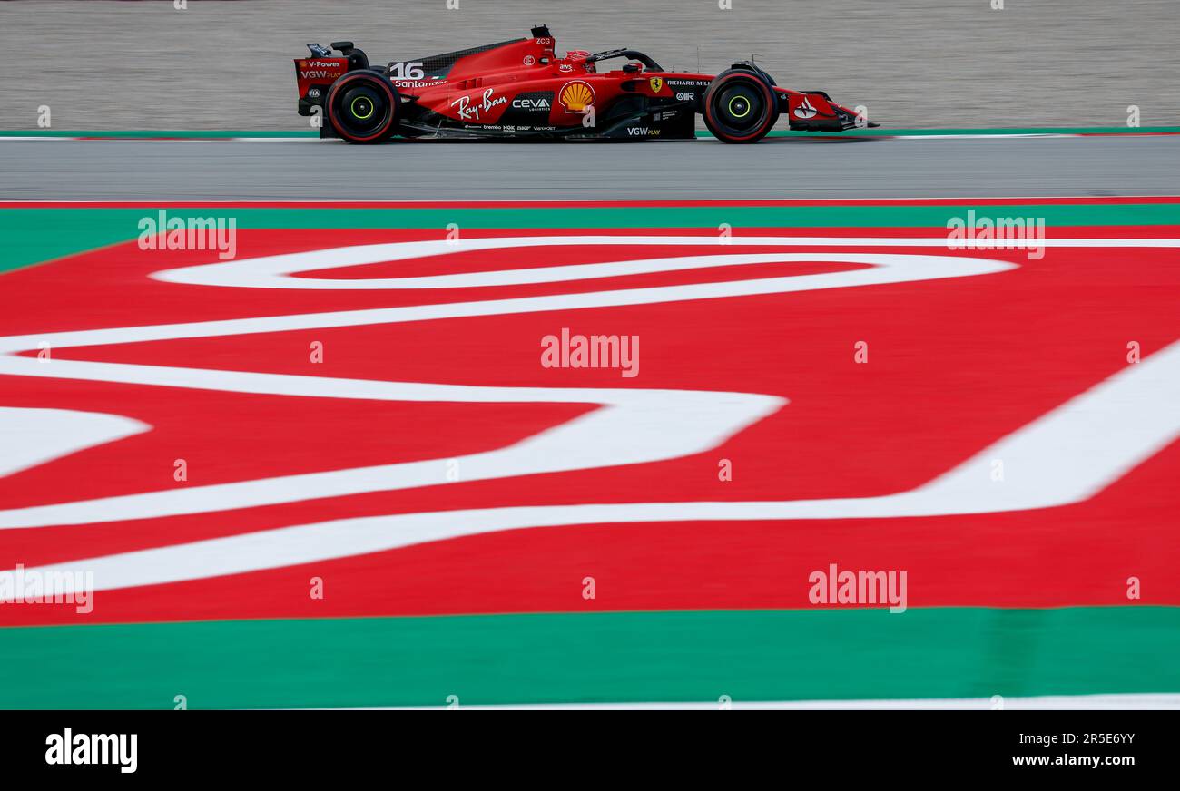 16 LECLERC Charles (mco), Scuderia Ferrari SF-23, Action während der Formel 1 AWS Gran Premio de Espana 2023, 7. Runde der Formel-1-Weltmeisterschaft 2023 vom 2. Bis 4. Juni 2023 auf dem Circuit de Barcelona-Catalunya in Montmelo, Spanien – Foto-DPPI Stockfoto