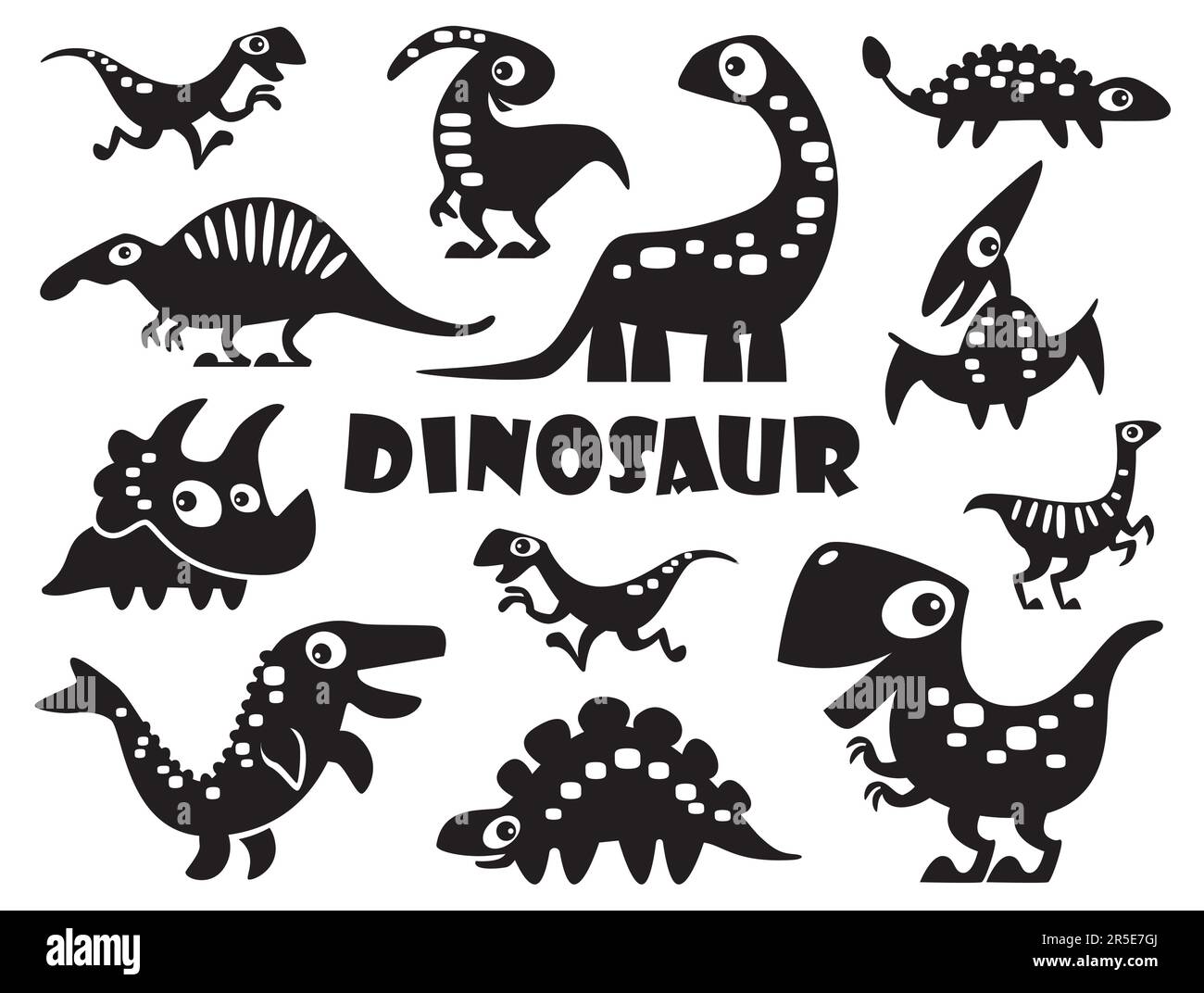 Eine Reihe von Dinosauriern. Silhouettenstil. Vektordarstellung . Stock Vektor