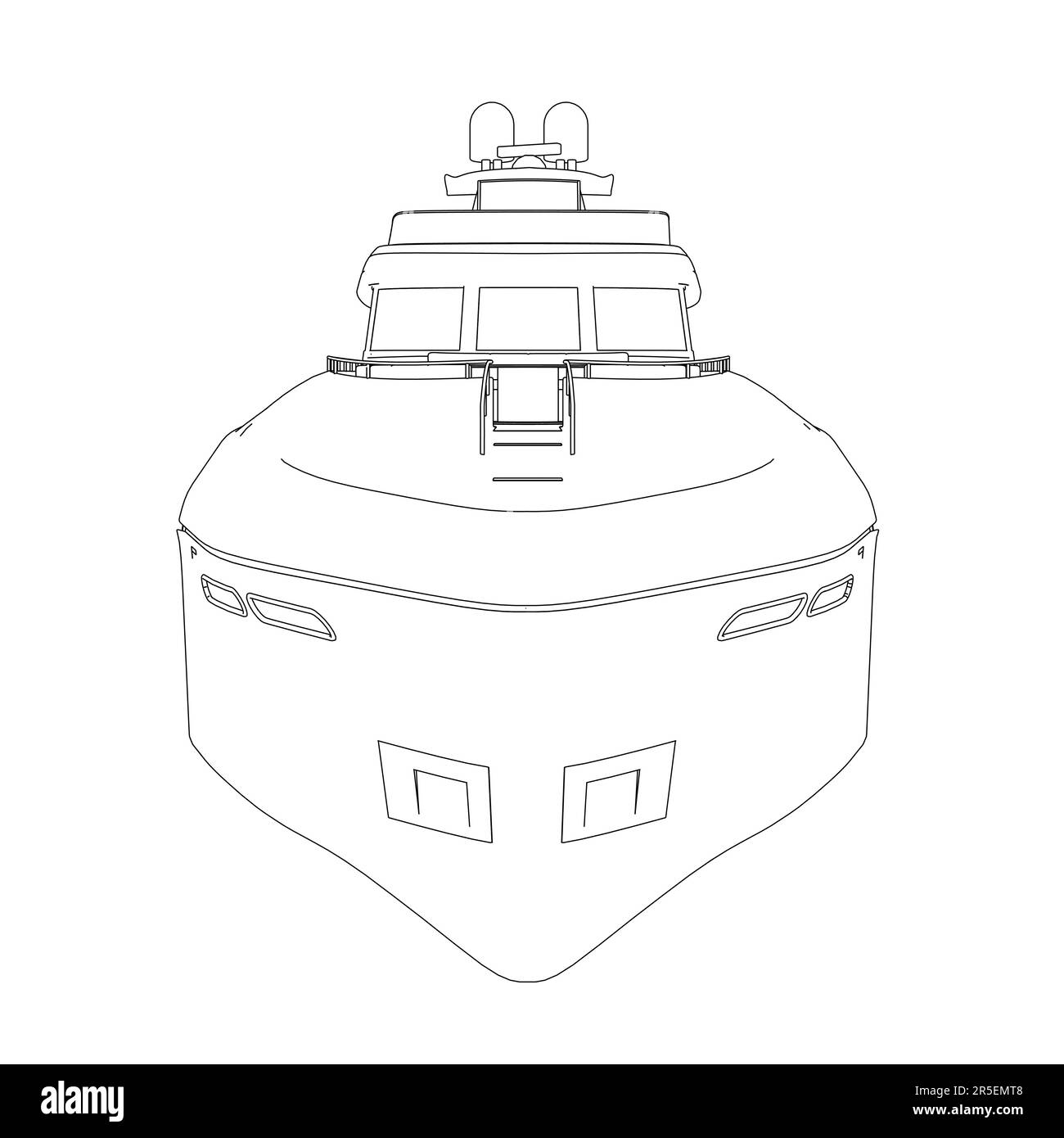 Umriss einer großen Luxusyacht von schwarzen Linien isoliert auf weißem Hintergrund. Vorderansicht. 3D. Vektordarstellung. Stock Vektor Umriss einer großen Luxusyacht von schwarzen Linien isoliert auf weißem Hintergrund. Vorderansicht. 3D. Vektordarstellung. Stock Vektor