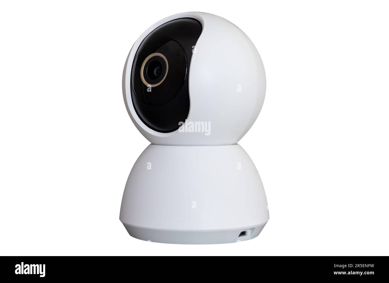 Weiße WLAN-Überwachungskamera für den Innenbereich, Babyphone, isoliert, auf weißem Hintergrund Stockfoto
