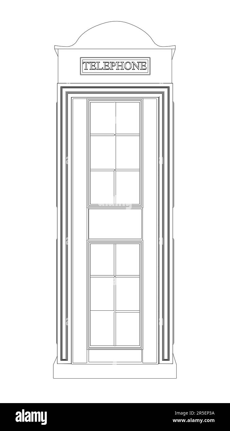 Umriss einer Telefonzelle von schwarzen Linien auf weißem Hintergrund isoliert. Seitenansicht. 3D. Vektordarstellung. Stock Vektor