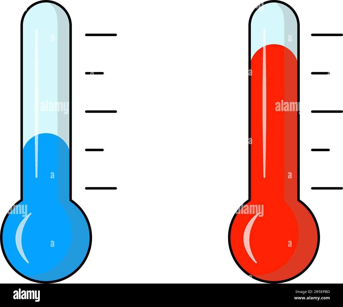 Thermometer, kalte und heiße Temperatur. Vektordarstellung. Zeichentrickfilm Stock Vektor