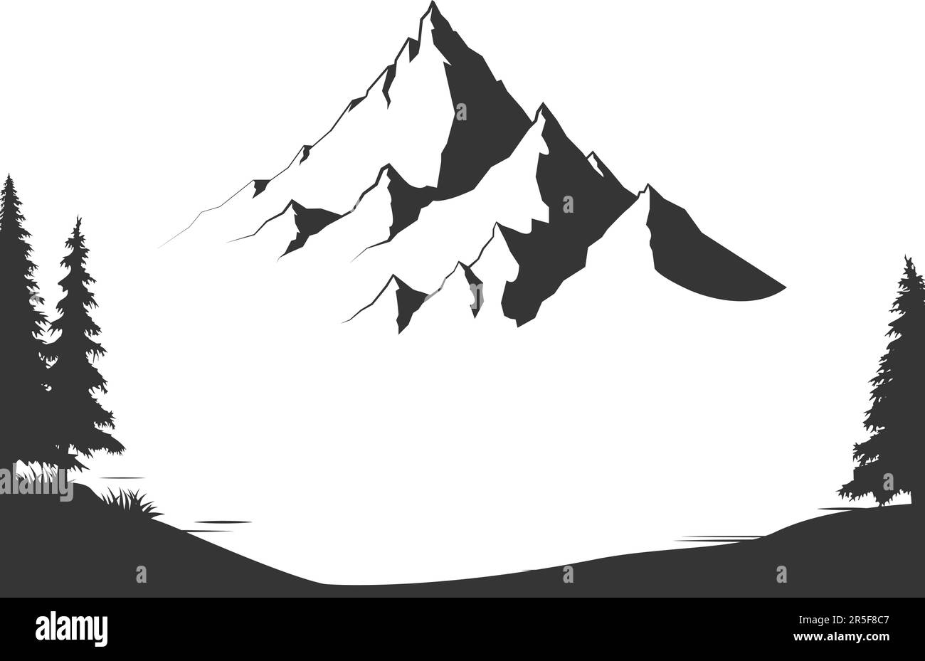 Silhouettenbild Schwarzer Elefant mit Elefantenhut Walking at the Forest with Mountain background Dinner Light Vector Illustration. Stock Vektor