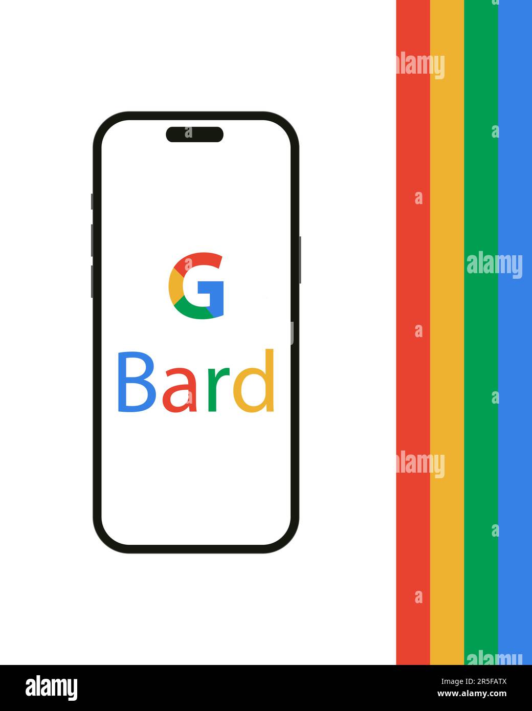 Kiew, Ukraine - 03. Juni 2022: G-Bard-Logo auf dem Bildschirm des iPhone 14 - Vektordarstellung. Bard ist ein unterhaltendes, generatives Gespräch mit künstlicher Intelligenz Stock Vektor