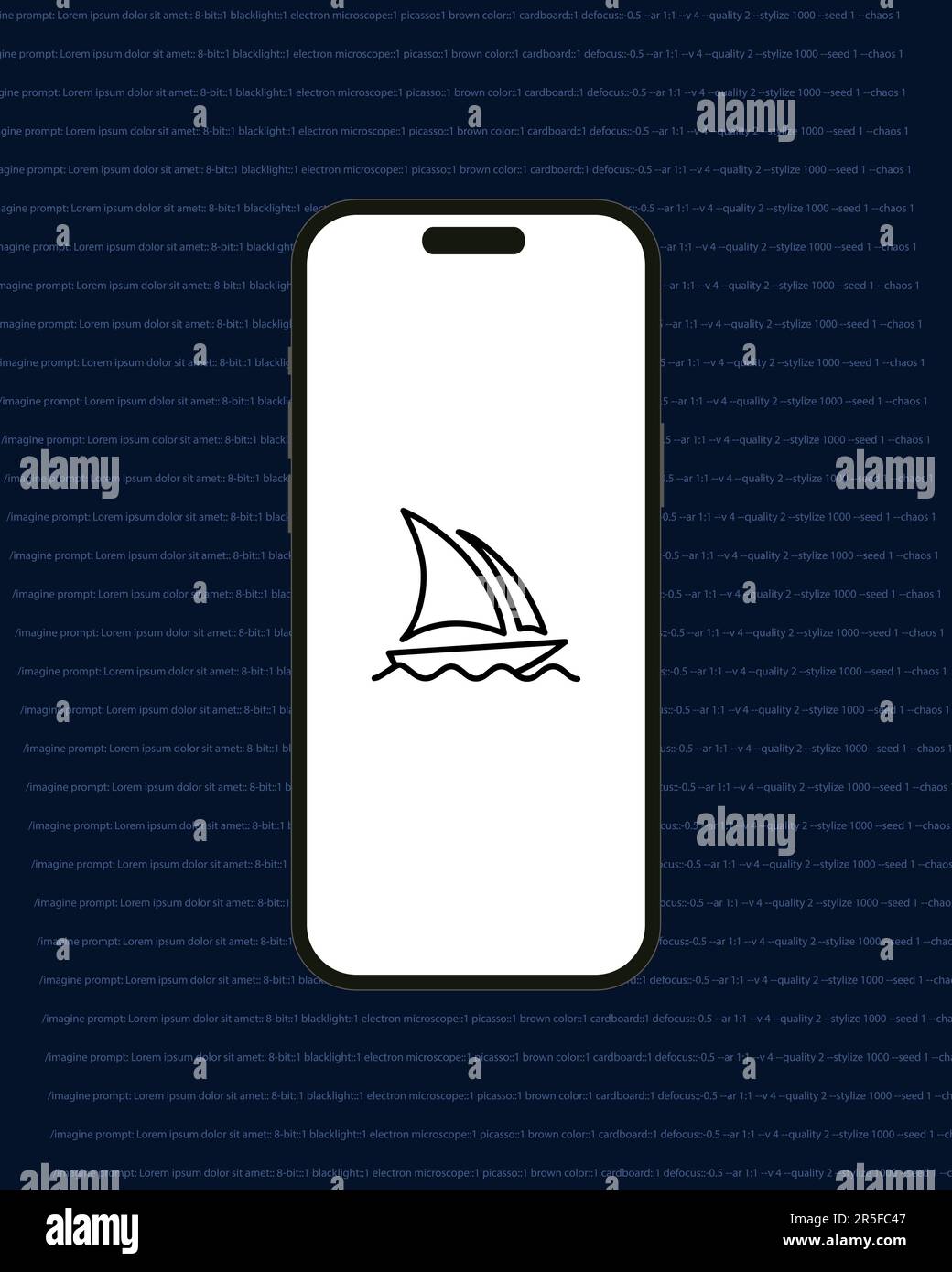 Kiew, Ukraine - 03. Juni 2022: Boot Midjourney Logo auf iPhone 14 Bildschirm und Hintergrund mit Zufallscodes - Vektordarstellung. Midjourney ist ein künstlicher Stock Vektor