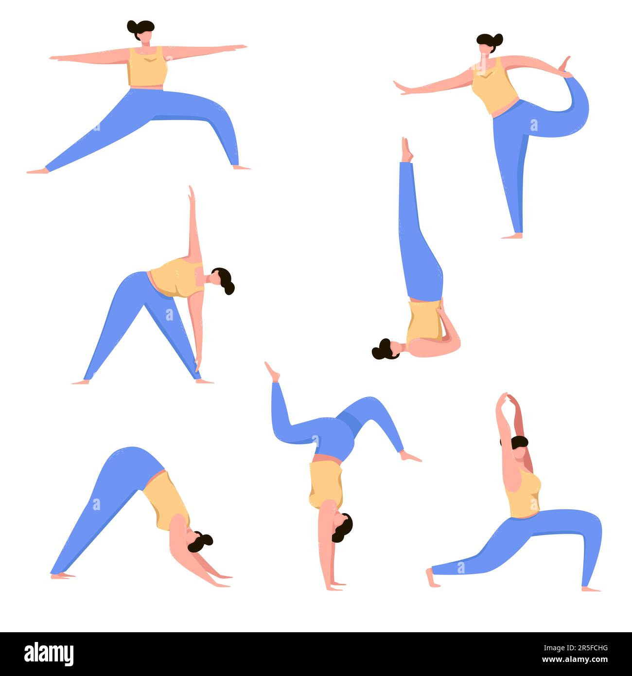 Frau, die Yoga-Cartoon-Vektorbildungs-Set macht Stock Vektor