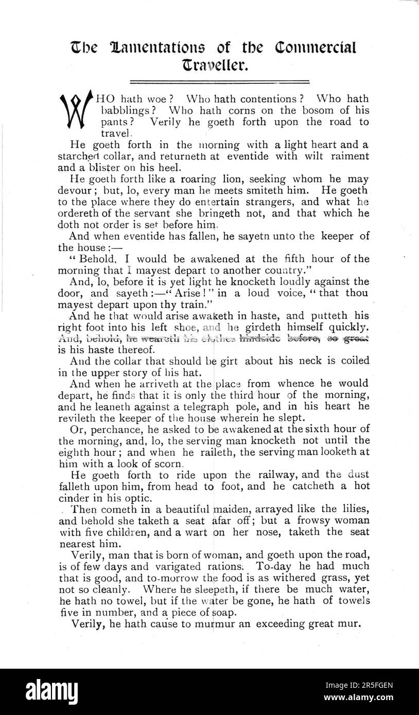 Die Klageschrift des Geschäftsreisenden Stockfoto