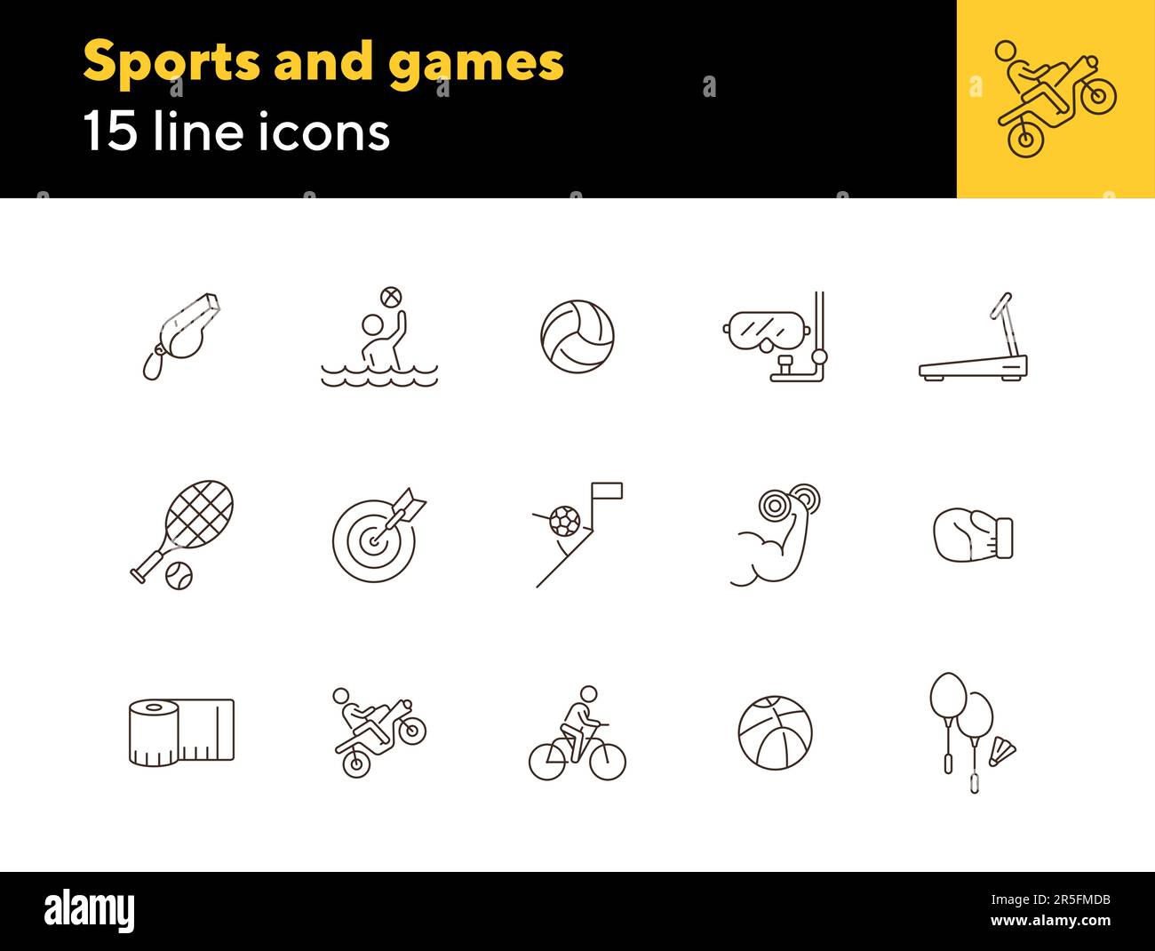 Symbolsatz für Sport- und Spiellinien Stock Vektor