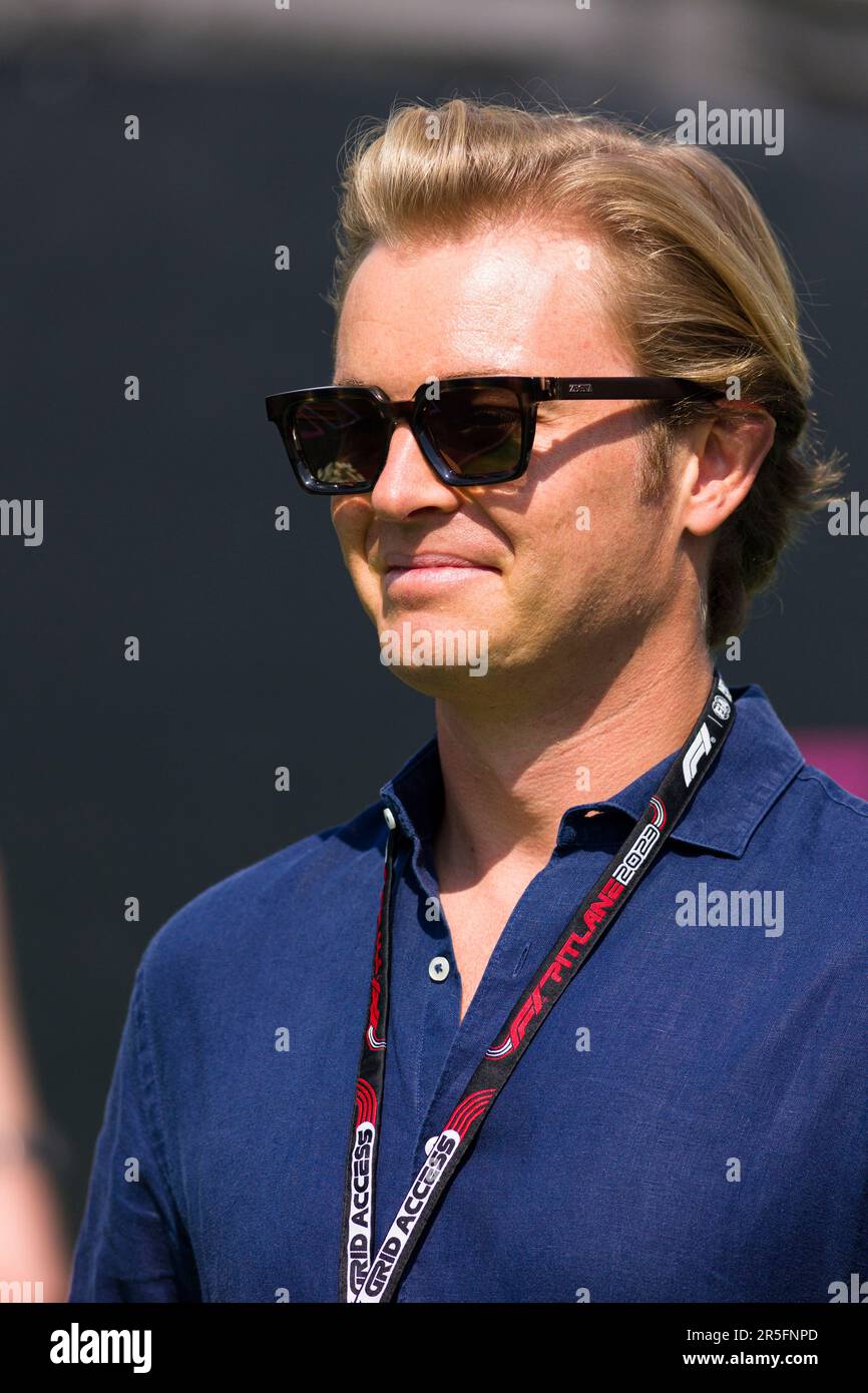 Barcelona, Spanien. 3. Juni 2023: Circuit de Barcelona-Catalunya, Barcelona, Spanien: Formel-1-Grand Prix 2023: Qualifikationstag: Formel-1-Weltmeister Nico Rosberg kommt auf die Koppel während des Spanien GP Credit: Action Plus Sports Images/Alamy Live News Stockfoto