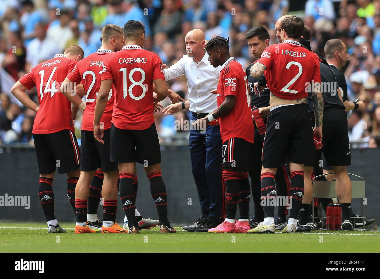 London, Großbritannien. 03. Juni 2023. Manchester United Manager Erik Ten Hag während des FA Cup-Finalspiels zwischen Manchester City und Manchester United im Wembley Stadium am 3. 2023. Juni in London, England. (Foto: Daniel Chesterton/phcimages.com) Kredit: PHC Images/Alamy Live News Stockfoto