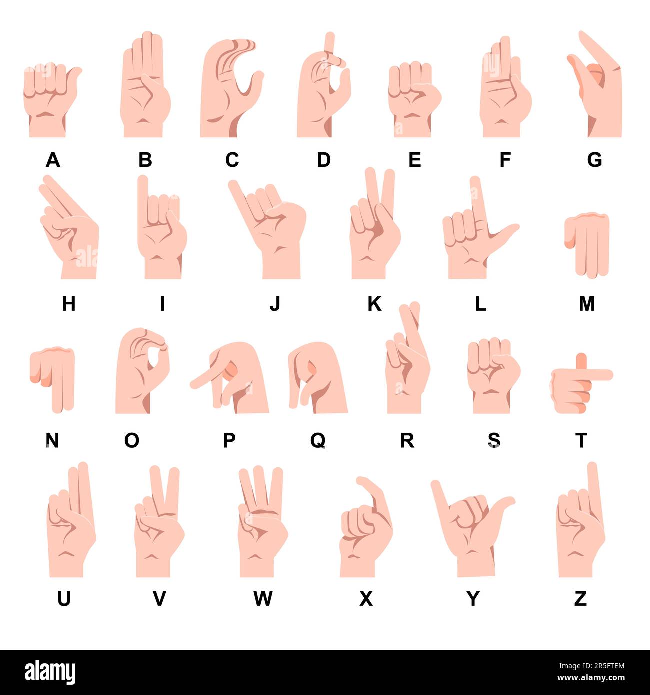 Hand zeigt den Zeichnungssatz des Alphabets der Zeichensprache Stock Vektor