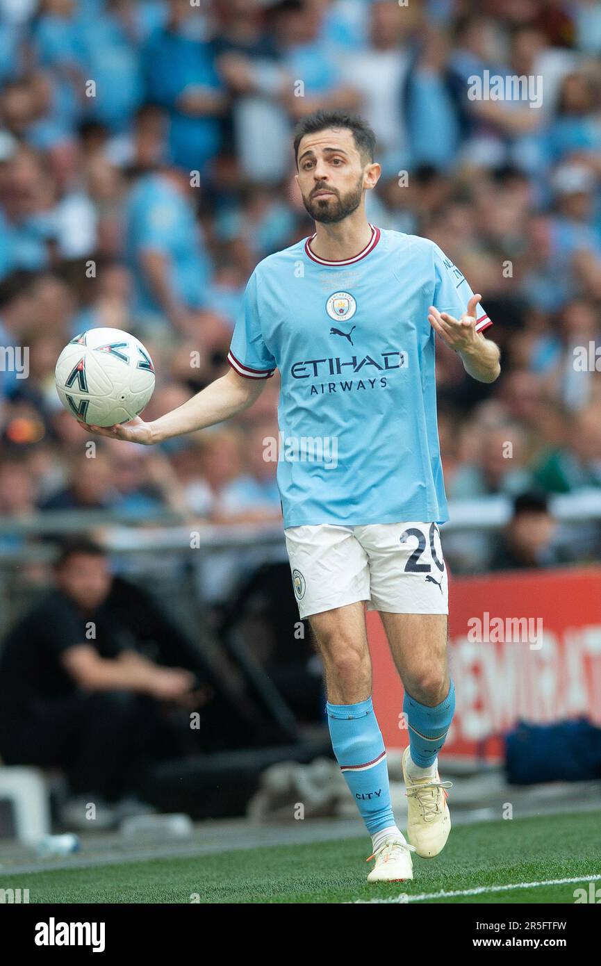 London, Großbritannien. 03. Juni 2023. Bernardo Silva aus Manchester City während des Endspiels des FA Cup zwischen Manchester City und Manchester United am 3. Juni 2023 im Wembley Stadium, London, England. Foto: Salvio Calabrese. Nur redaktionelle Verwendung, Lizenz für kommerzielle Verwendung erforderlich. Keine Verwendung bei Wetten, Spielen oder Veröffentlichungen von Clubs/Ligen/Spielern. Kredit: UK Sports Pics Ltd/Alamy Live News Stockfoto