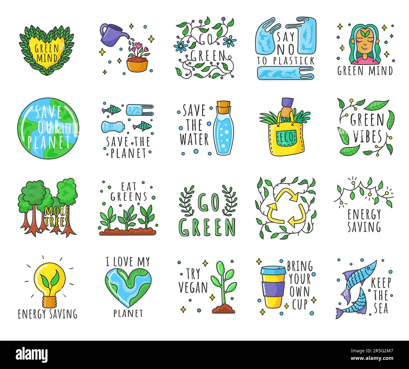 Süßes Öko-Sticker-Set Stock Vektor