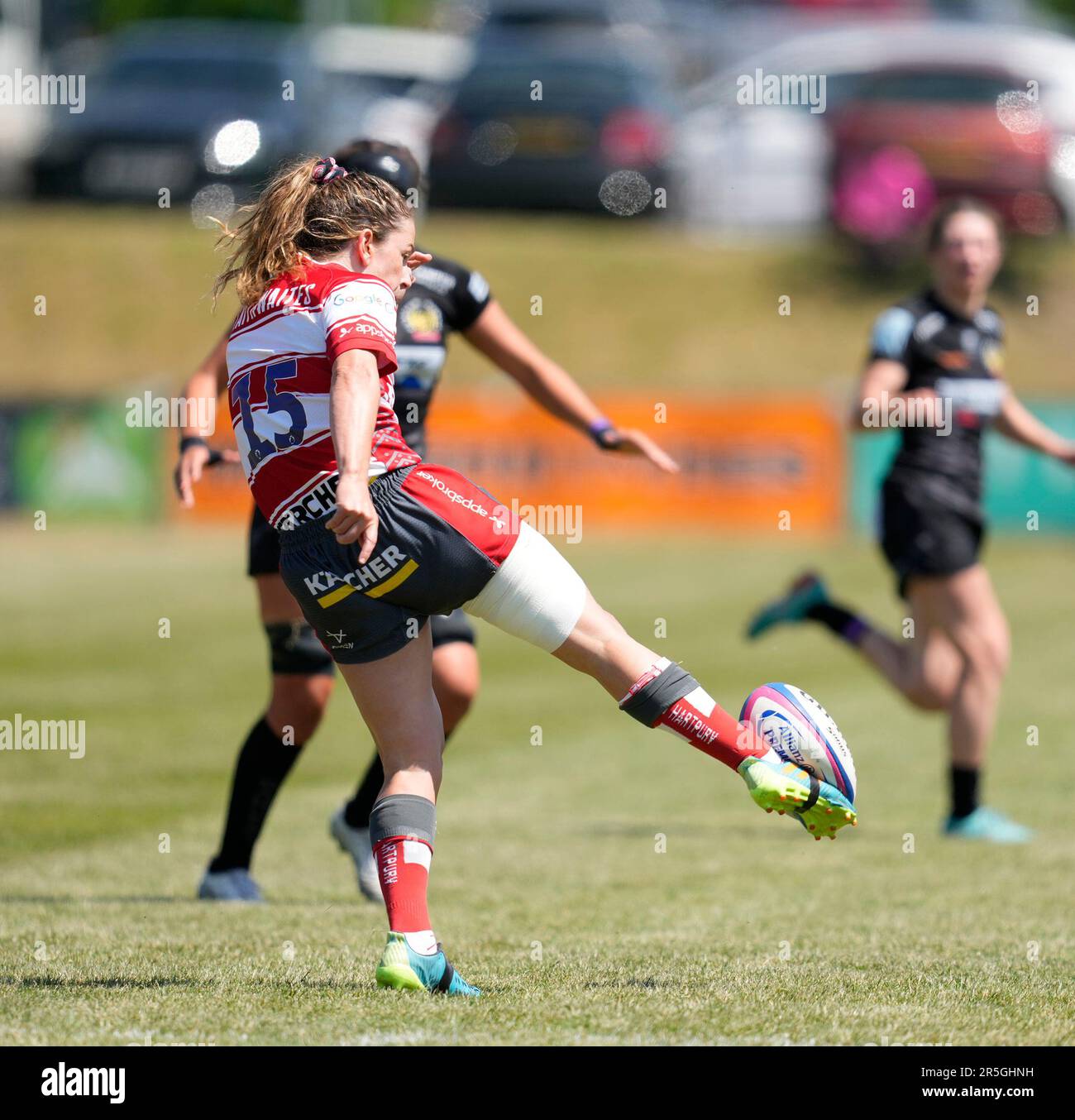 Gloucester, UK, 03. Juni 2023 Lizzie Goulden (Gloucester) in Aktion während der Gloucester-Hartpury gegen Exeter Chiefs Allianz 15 in der Alpas Arena Gloucester Großbritannien am 03 2023. Juni Graham Glendinning / Graham Glendinning / Alamy Live News Endstand: 19 - 58 Kredit: Graham Glendinning / Alamy Live Sports/Alamy News Live Sports Stockfoto