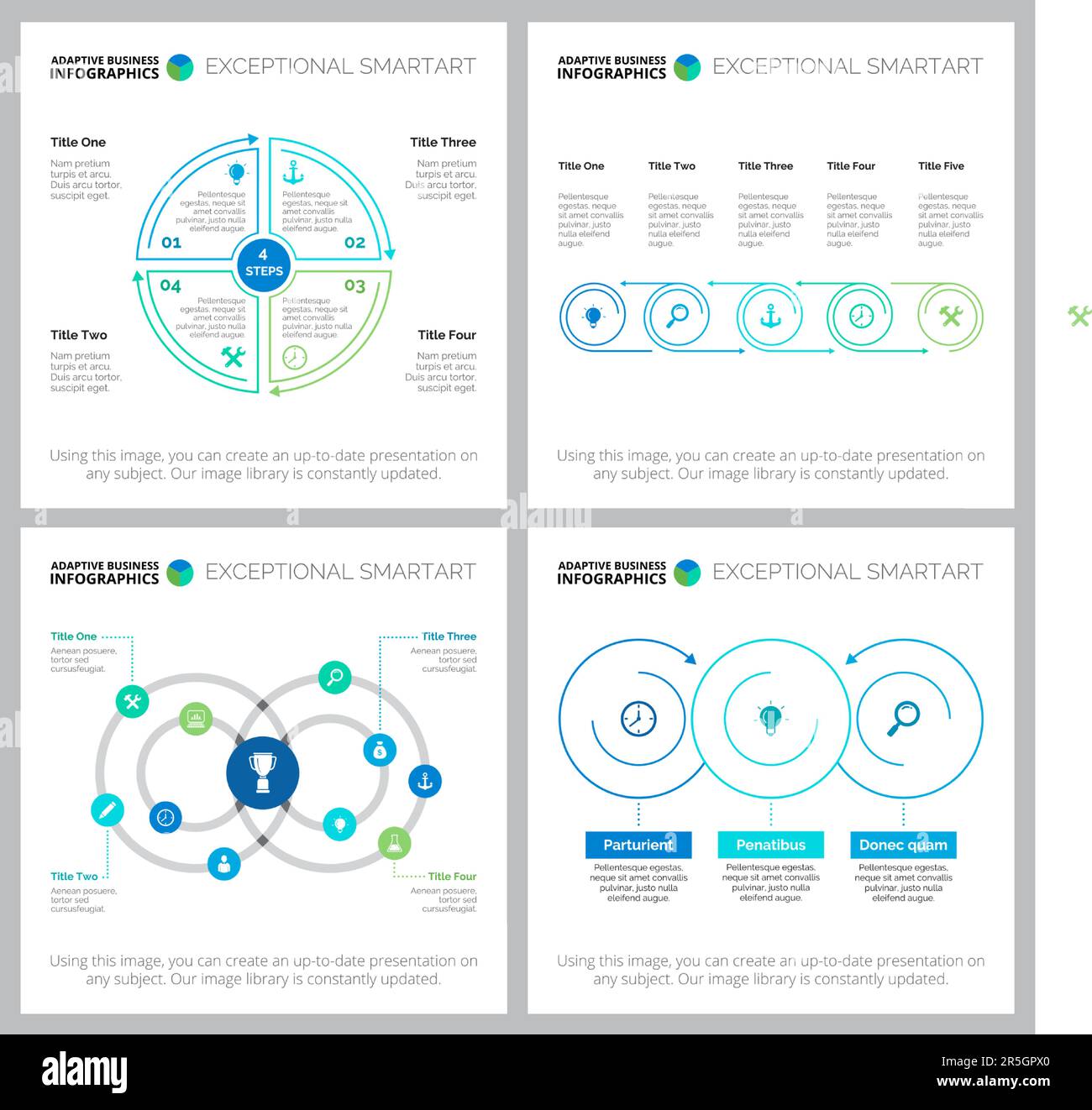 Collage kreativer Infografiediagramme mit geometrischen Elementen Stock Vektor