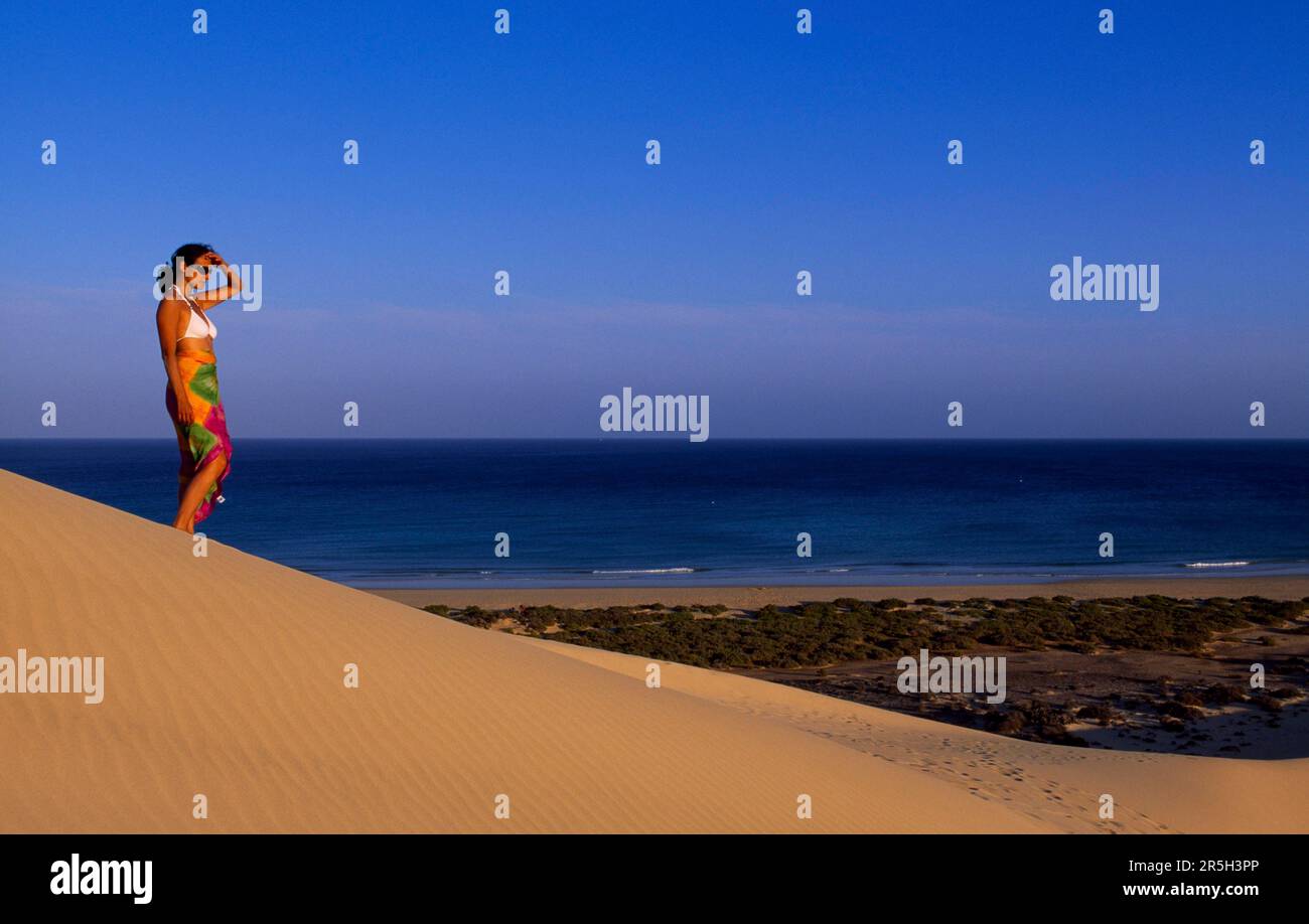 Sanddünen am Playas de Sotavento, Fuerteventura, Kanarische Inseln, Spanien Stockfoto