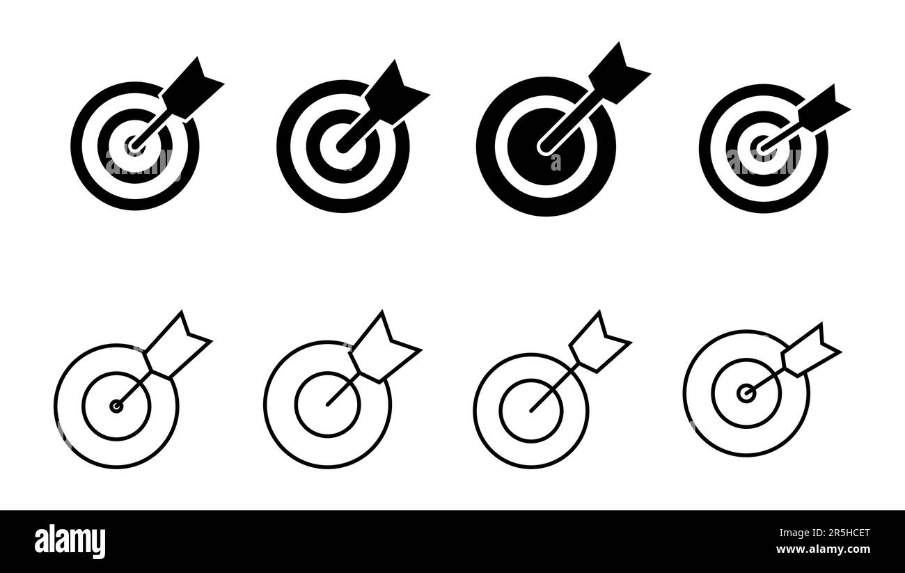 Ziel-Symbolgruppe. Vektor des Zielsymbols. Symbolvektor für zielgerichtetes Marketing Stock Vektor