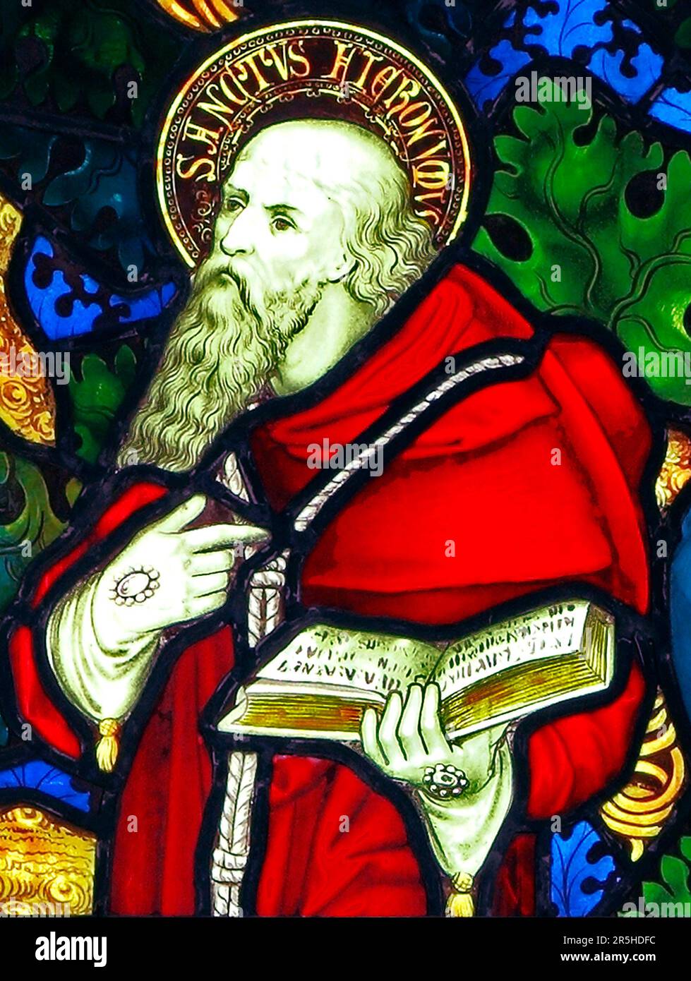 St. Jerome, Buntglasfenster, von Charles Kempe, 1879, Stanhoe Norfolk, England, Großbritannien Stockfoto