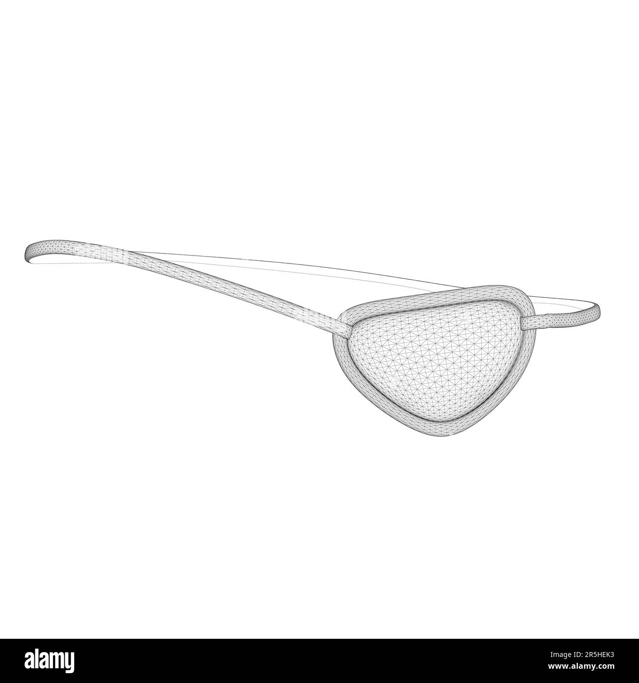 Drahtdarstellung menschlicher Augenpflaster aus schwarzen Linien auf weißem Hintergrund. Piraten-Augenklappe. Vorderansicht. 3D. Vektordarstellung. Stock Vektor