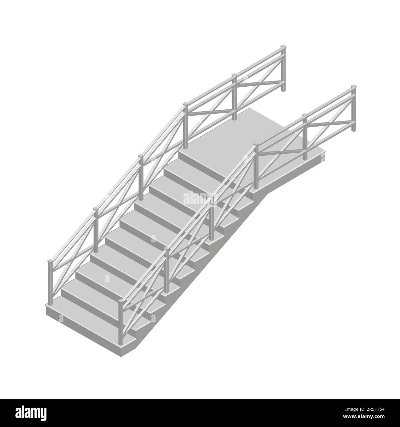 Polygonales graues Treppenmodell isoliert auf weißem Hintergrund. Isometrische Ansicht. 3D. Vektordarstellung. Stock Vektor