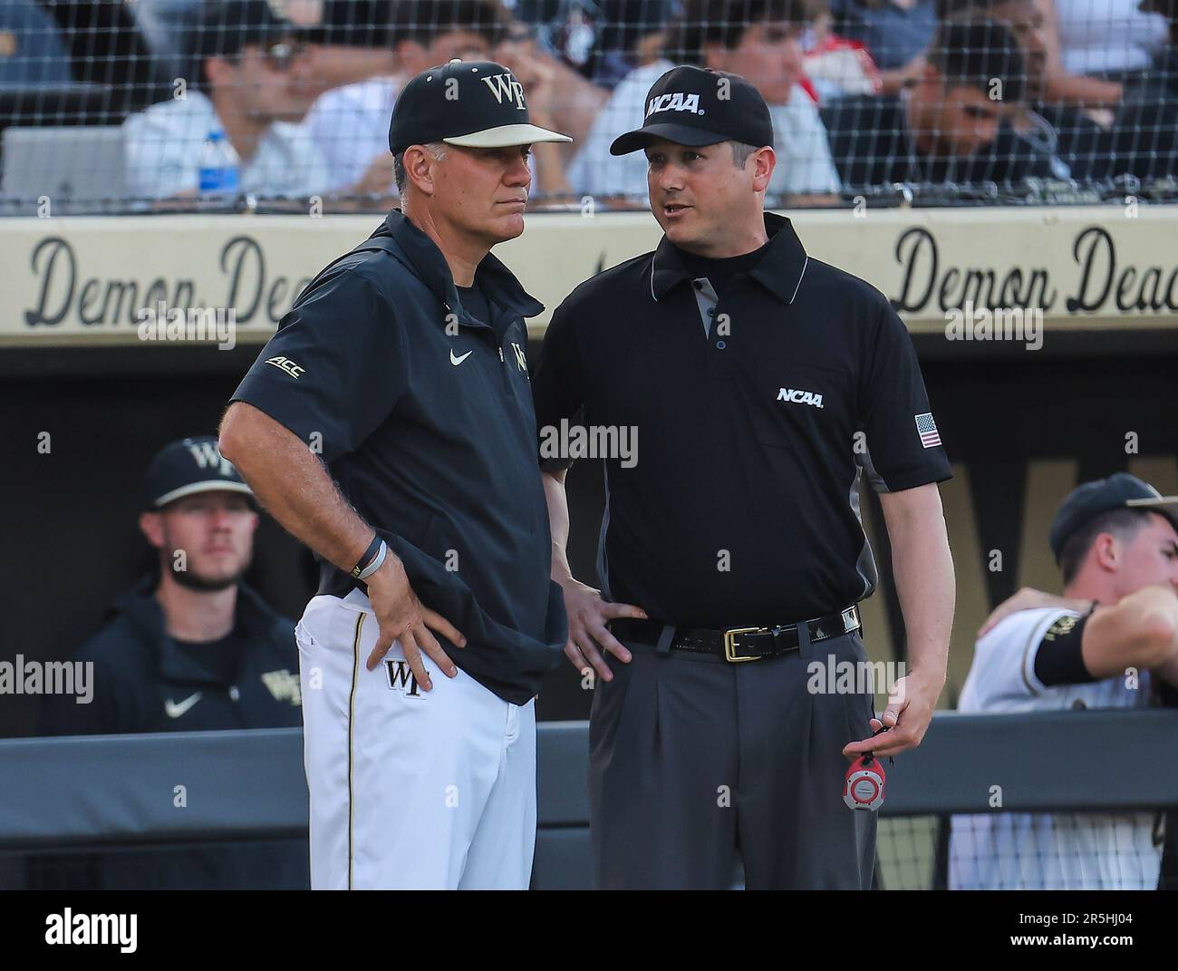 2. Juni 2023: Tom Walter ist der Chefbaseballtrainer der Männer für Wake Forest. Wake Forest gewinnt 12 - 0 gegen George Mason. NCAA Regional Tournament - Baseballspiel zwischen George Mason und Wake Forest University im David F. Couch Ballpark, Winston Salem. North Carolina. David Beach/CSM Stockfoto