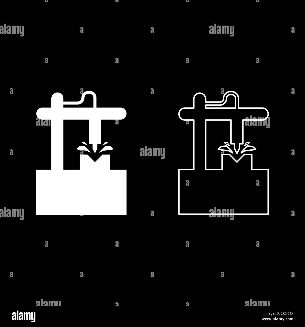 CNC 3D Fräsmaschinen-Technologie Automatisiertes Konzept Set Symbol Weiß Farbe Vektor Illustration Bild Einfache durchgehende Konturlinie dünn flach Stock Vektor