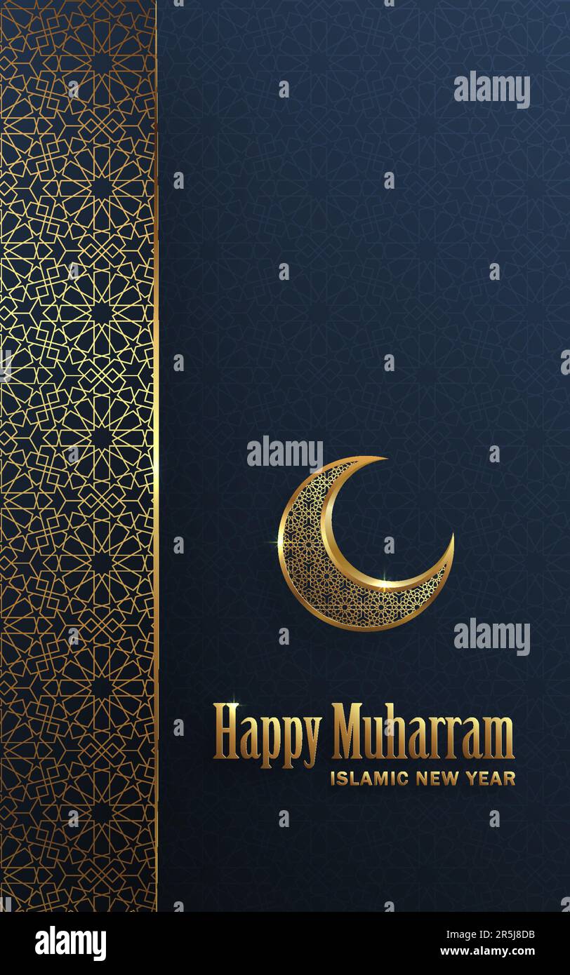 Happy Muharram, das islamische Neujahr, neues Hijri-Jahr-Design mit Goldmuster auf farbigem Hintergrund Stock Vektor